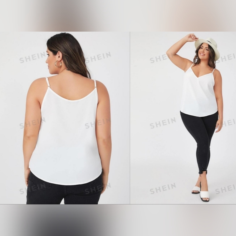 White v-neck camisole tank top spaghetti strap plus size 2X